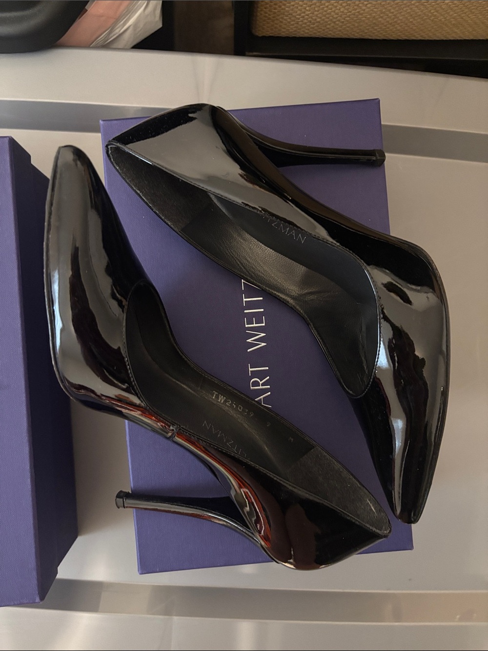 Stuart Weitzman Black Patent Pointed-Toe Stiletto Pumps - Picture 5 of 7